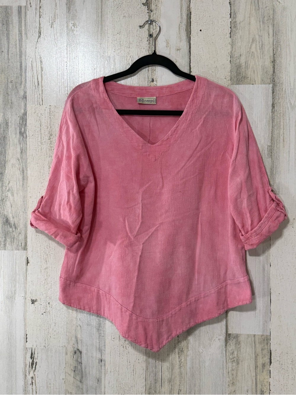 Cottonways Lightweight Dusty Pink V-Neck Roll-Sleeve Tunic